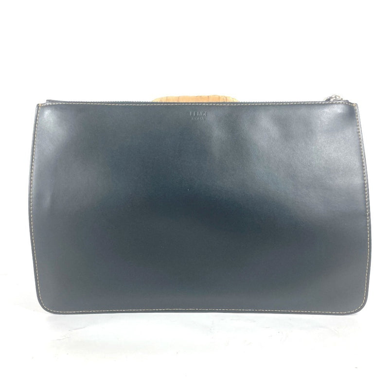 Fendi Black Brown Leather Clutch Bag (Pre-Owned)