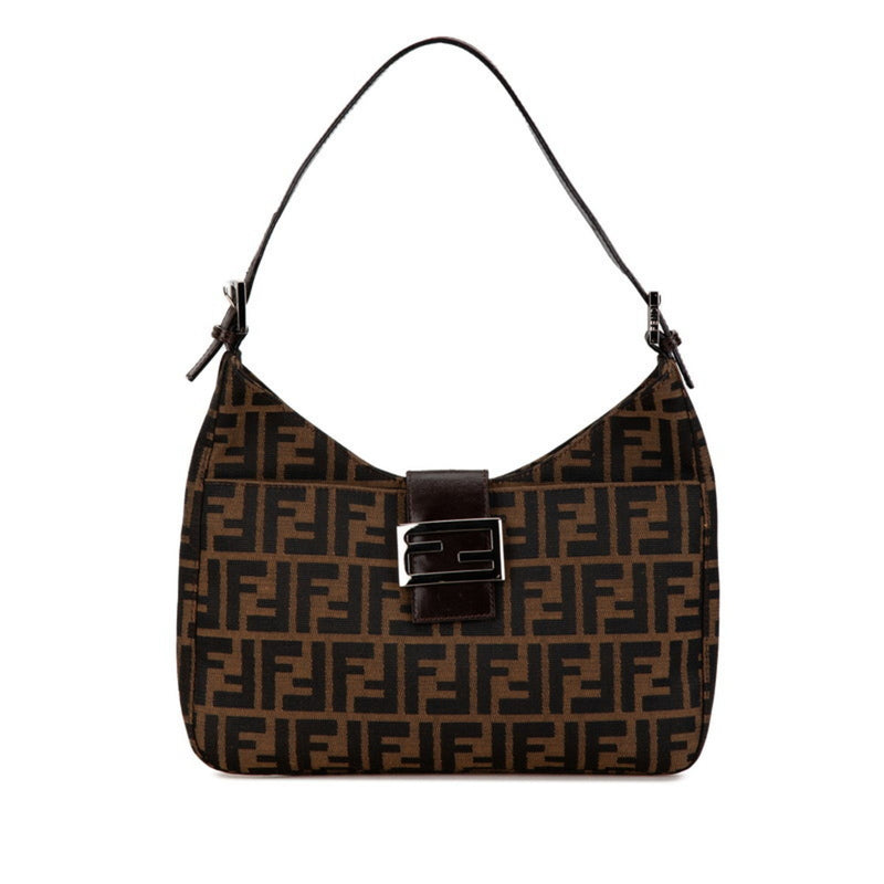 Fendi Black Brown Canvas Leather Shoulder Bag (Pre-Owned)