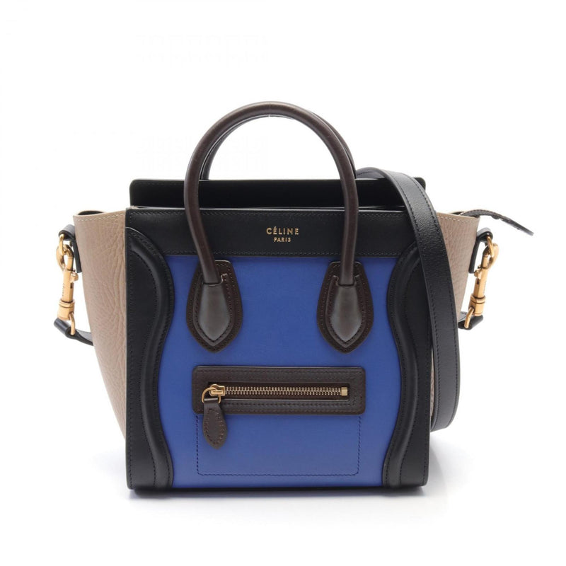 Celine Beige Black Blue Leather Handbag (Pre-Owned)