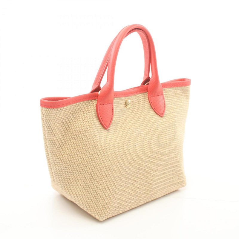 Longchamp Beige Red Color Leather Straw Handbag