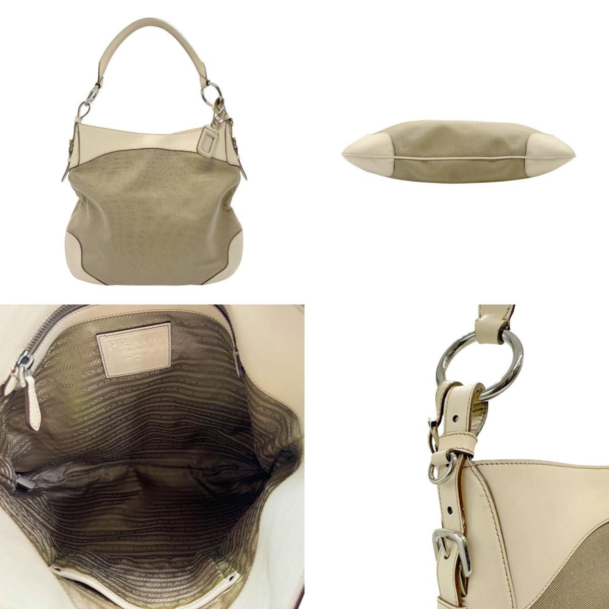 Prada Beige Canvas Leather Shoulder Bag (Pre-Owned)