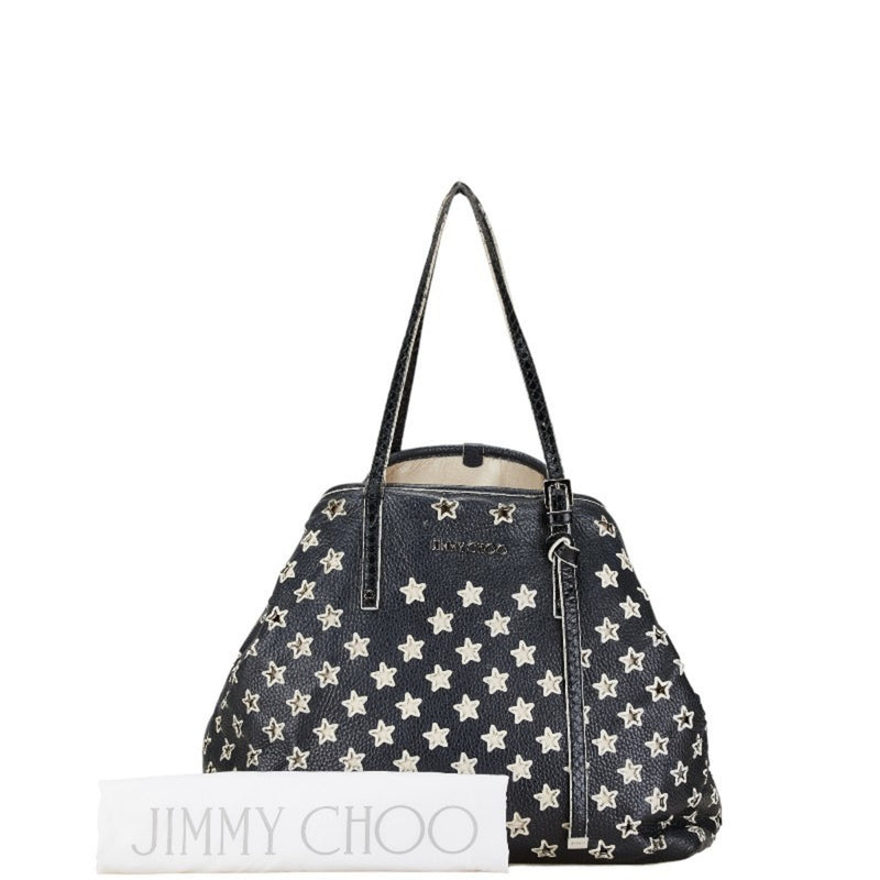 Jimmy Choo Black White Leather Handbag Tote Bag (Pre-Owned)