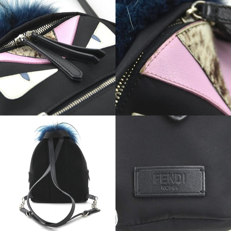 Fendi Black Blue Nylon Fur Backpack (Pre-Owned)