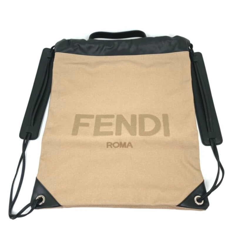 Fendi Beige Black Canvas Leather Backpack Handbag (Pre-Owned)