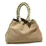 Bottega Veneta Beige Ivory Canvas Leather Shoulder Bag Tote Bag (Pre-Owned)