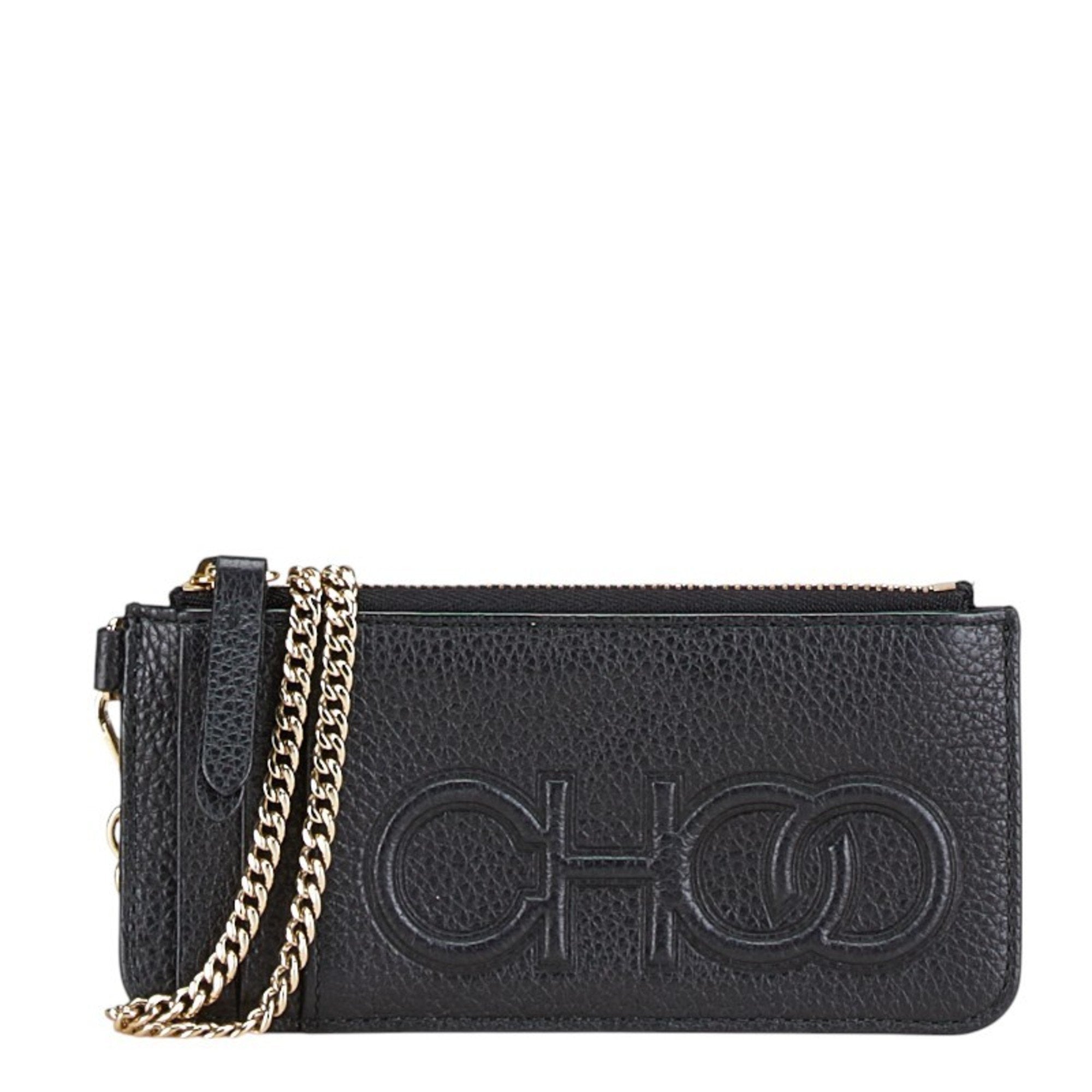 Jimmy Choo Black Leather Chain/Shoulder Wallet (Pre-Owned)