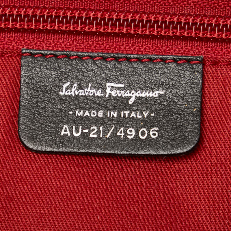 Salvatore Ferragamo Black Canvas Leather Shoulder Bag Tote Bag (Pre-Owned)