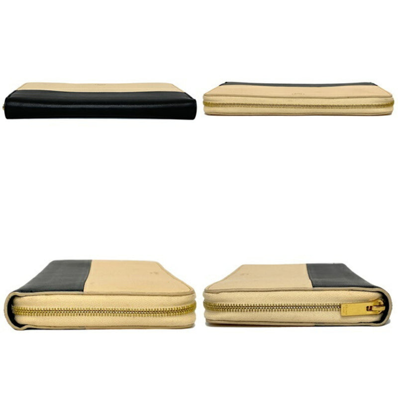 Celine Beige Black Gold Leather Long Wallet (Bi-Fold) (Pre-Owned)