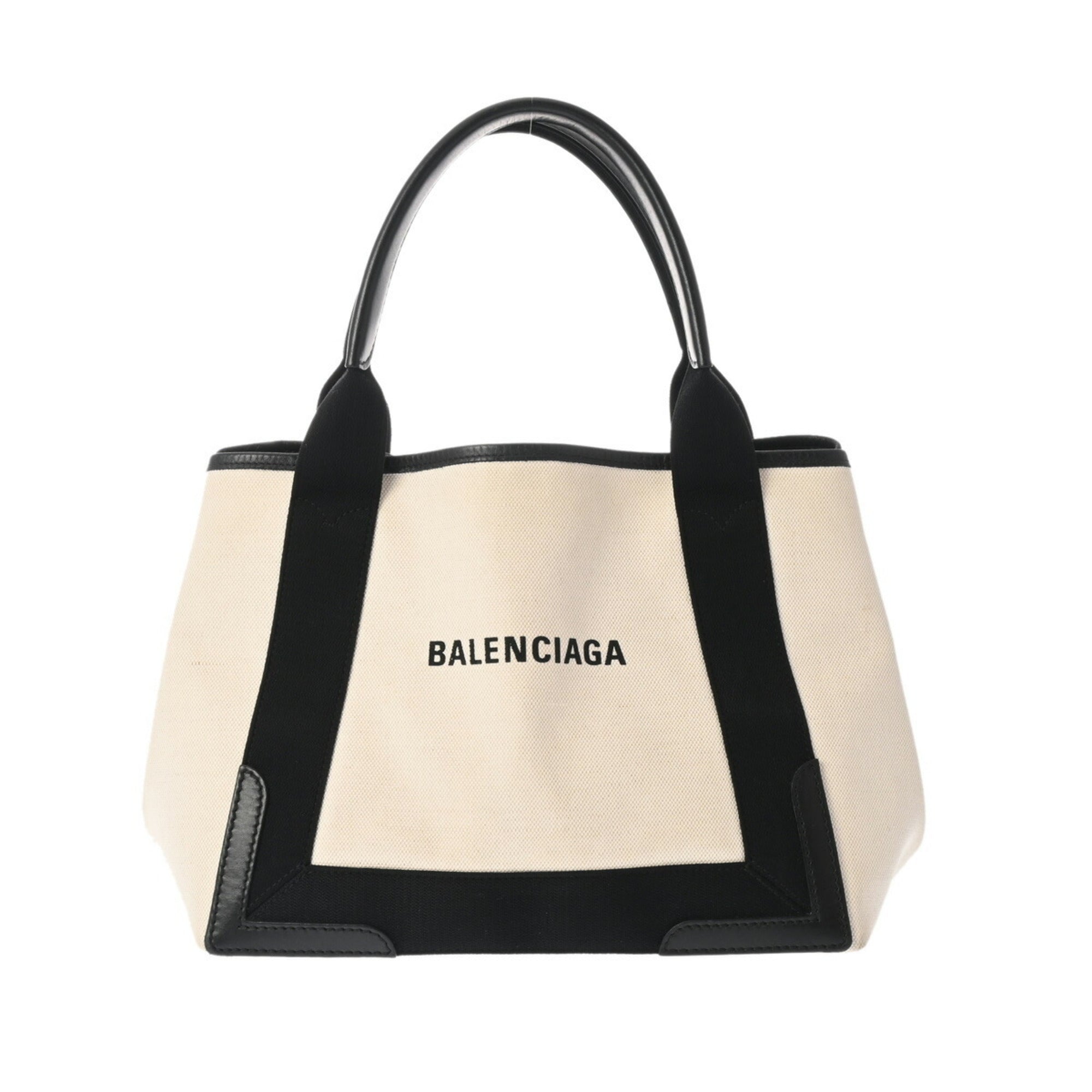 Balenciaga Beige Black Canvas Leather Handbag Pouch (Pre-Owned)