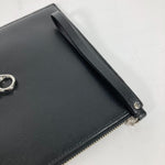 Unspecified Black Silver Leather Clutch Bag Pouch (Pre-Owned)