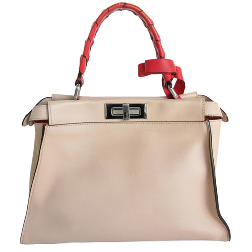 Fendi Pink Beige Red Color Leather Handbag Shoulder Bag (Pre-Owned)