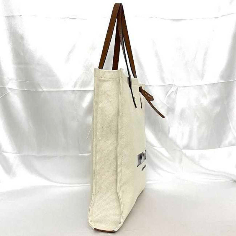 Jimmy Choo Brown White Canvas Leather Tote Bag (Pre-Owned)