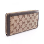 Gucci Beige Brown Canvas Leather Long Wallet (Bi-Fold)