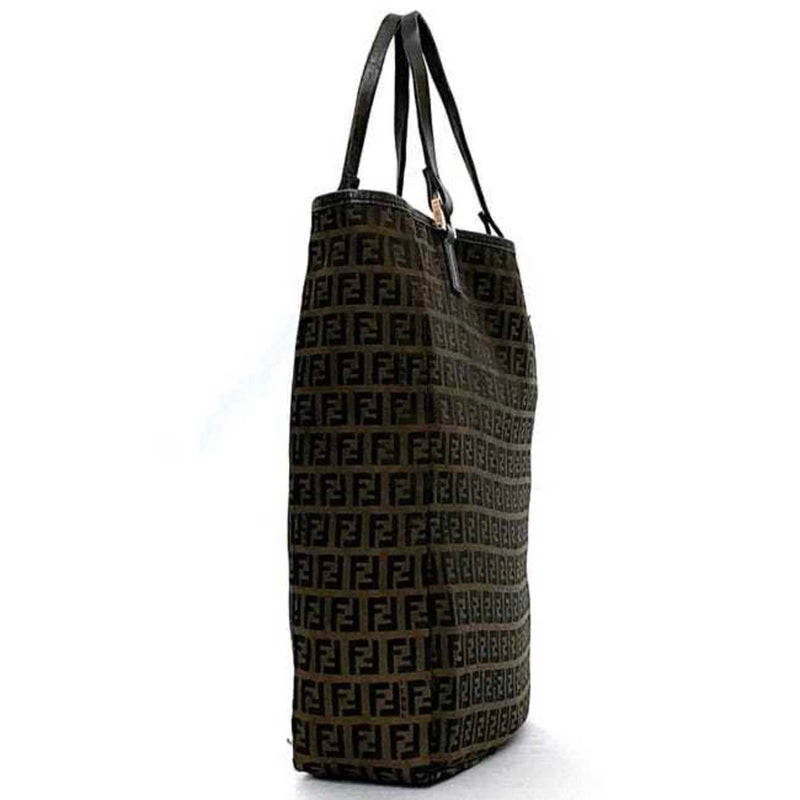 Fendi Black Brown Canvas Leather Tote Bag (Pre-Owned)