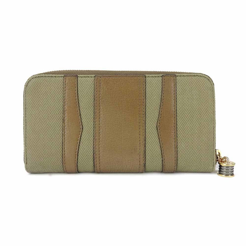 Bvlgari Khaki Brown Canvas Leather Long Wallet (Bi-Fold) (Pre-Owned)