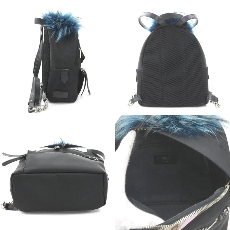 Fendi Black Blue Nylon Fur Backpack (Pre-Owned)