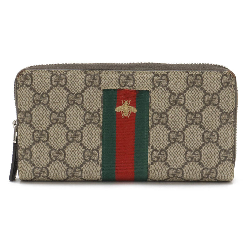 Gucci Beige Dark Brown Green Red Color Pvc Leather Long Wallet (Bi-Fold) (Pre-Owned)