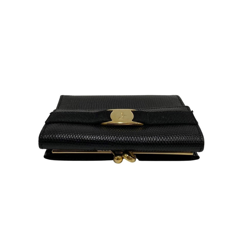 Salvatore Ferragamo Black Leather Wallet (Tri-Fold) (Pre-Owned)