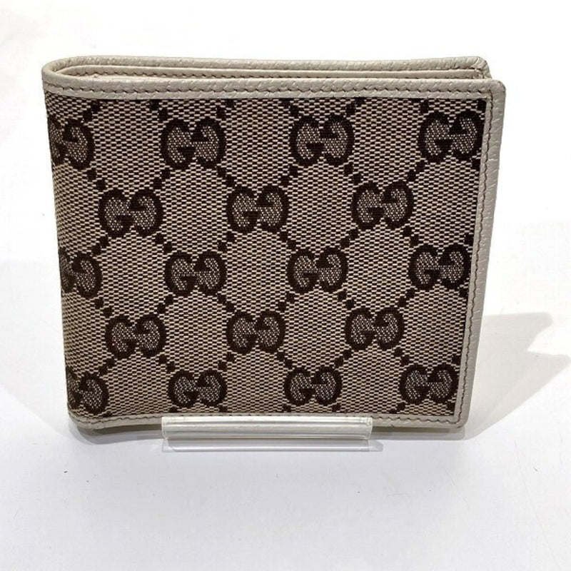 Gucci Brown White Canvas Leather Coin Purse/Coin Case (Pre-Owned)