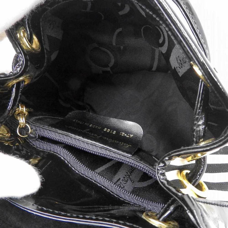 Salvatore Ferragamo Black White Patent Leather Canvas Backpack (Pre-Owned)