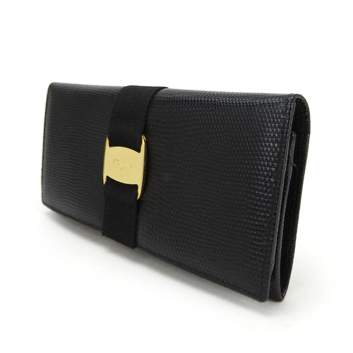 Salvatore Ferragamo Black Leather Long Wallet (Bi-Fold) (Pre-Owned)