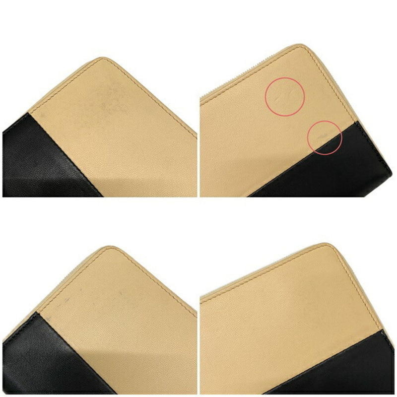 Celine Beige Black Gold Leather Long Wallet (Bi-Fold) (Pre-Owned)