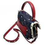 Valentino Garavani Dark Red Navy Off-White Leather Handbag Shoulder Bag (Pre-Owned)