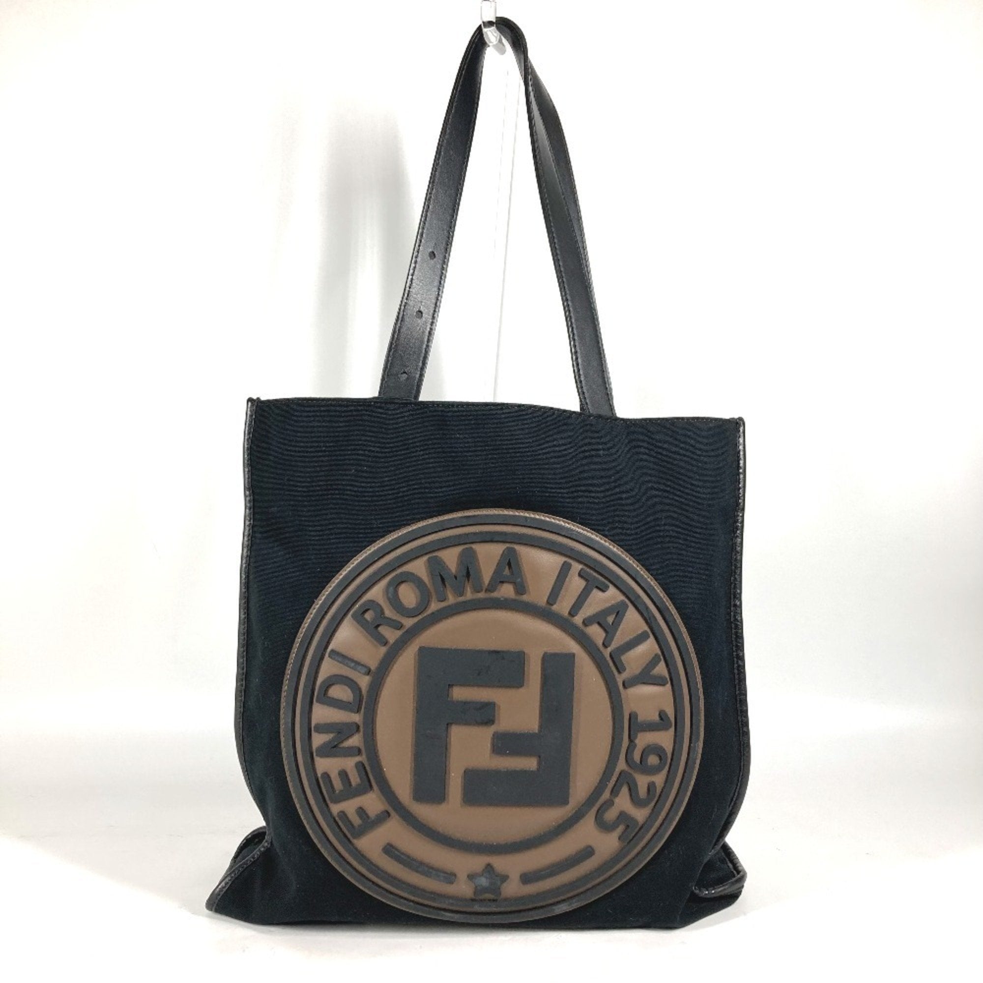 Fendi Black Brown Canvas Leather Shoulder Bag Tote Bag (Pre-Owned)