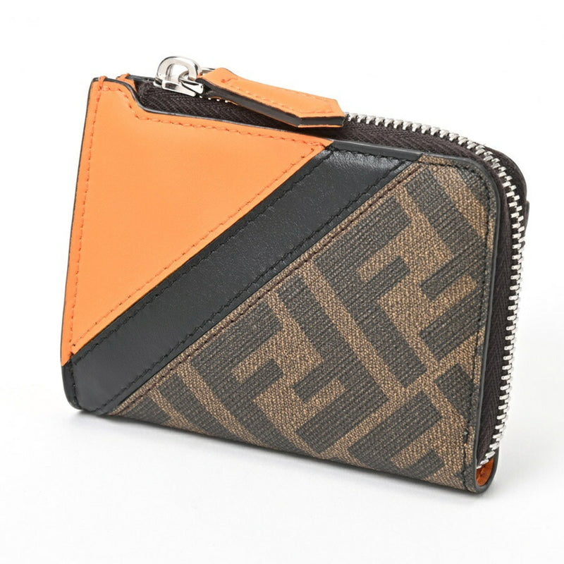 Fendi Black Brown Orange Coated Canvas Leather Coin Purse/Coin Case (Pre-Owned)