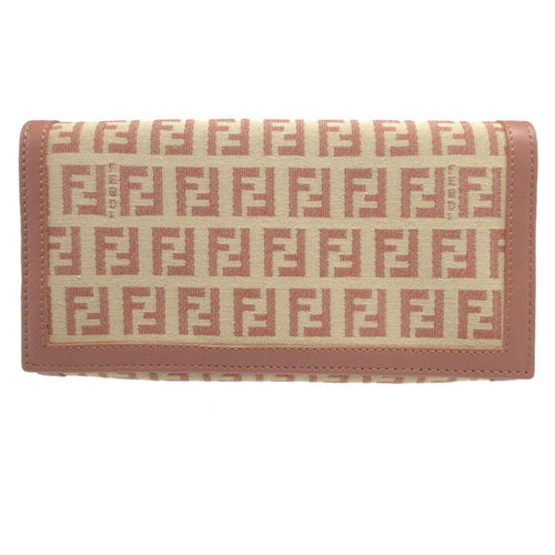 Fendi Beige Pink Canvas Leather Long Wallet (Bi-Fold) (Pre-Owned)