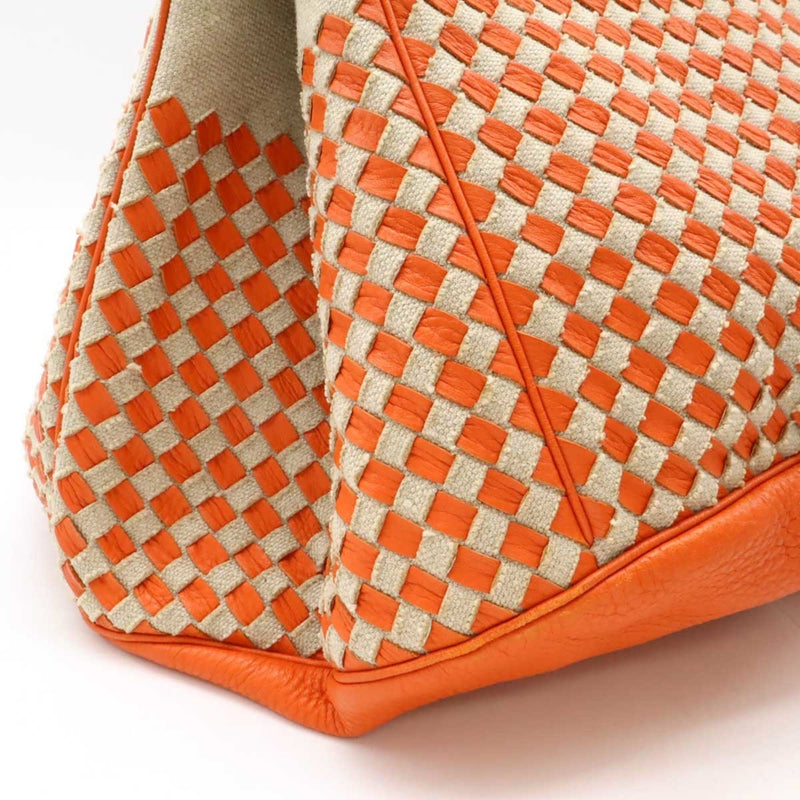 Bottega Veneta Beige Orange Canvas Leather Tote Bag (Pre-Owned)