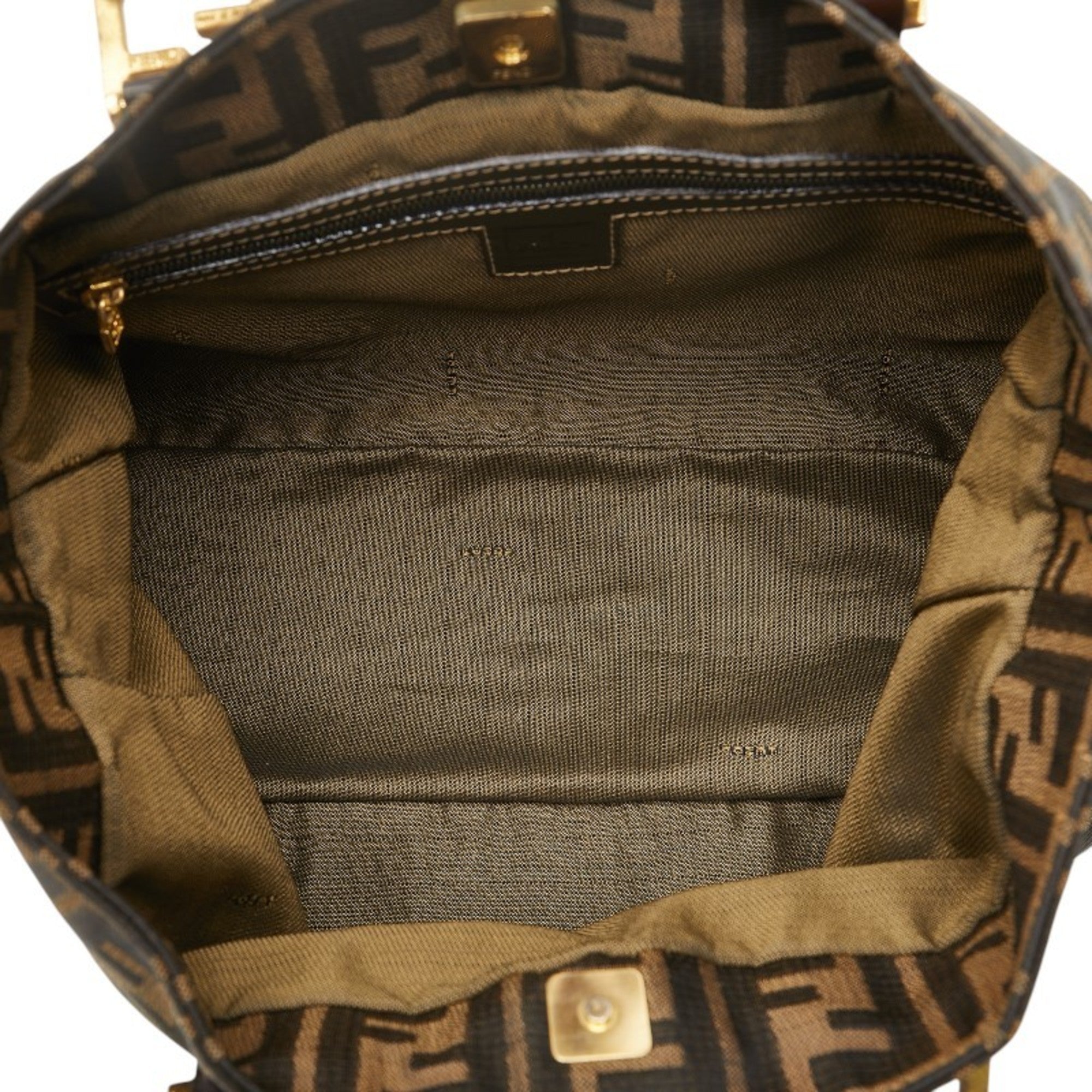 Fendi Black Khaki Canvas Leather Handbag (Pre-Owned)