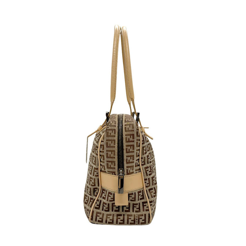 Fendi Beige Brown Canvas Leather Handbag (Pre-Owned)