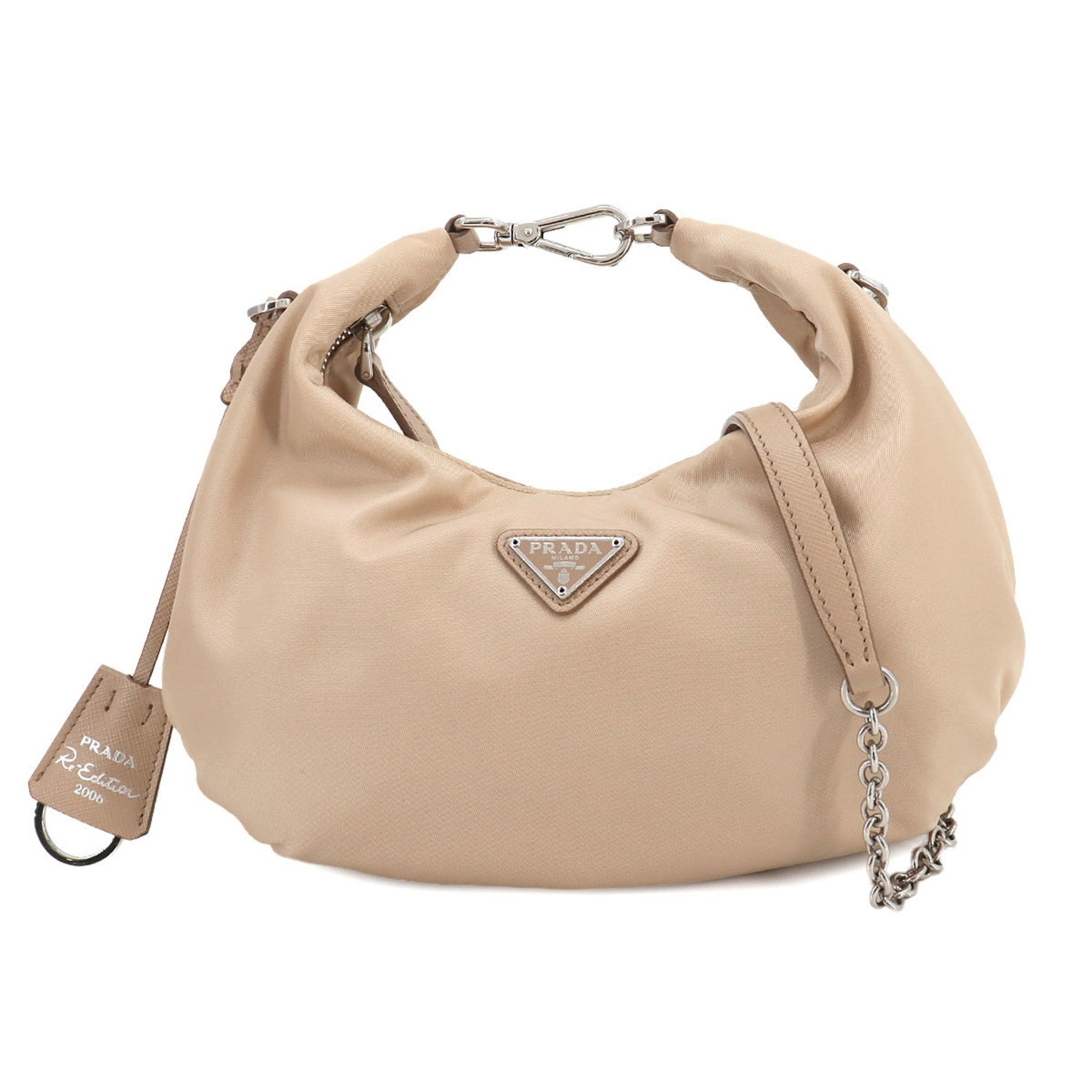 Prada Beige Nylon Leather Shoulder Bag (Pre-Owned)