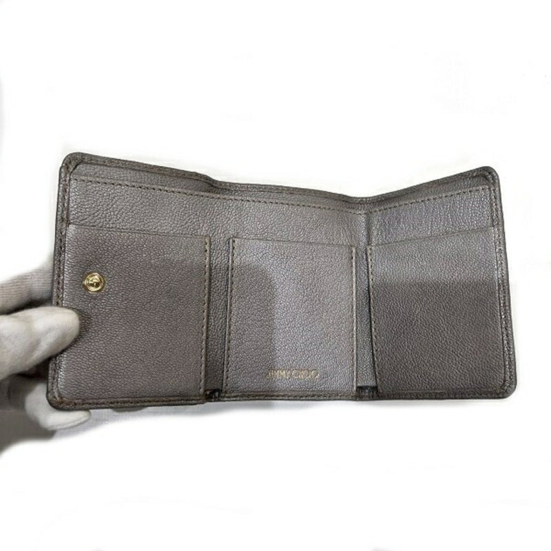 Jimmy Choo Gray Silver Leather Wallet (Tri-Fold) (Pre-Owned)