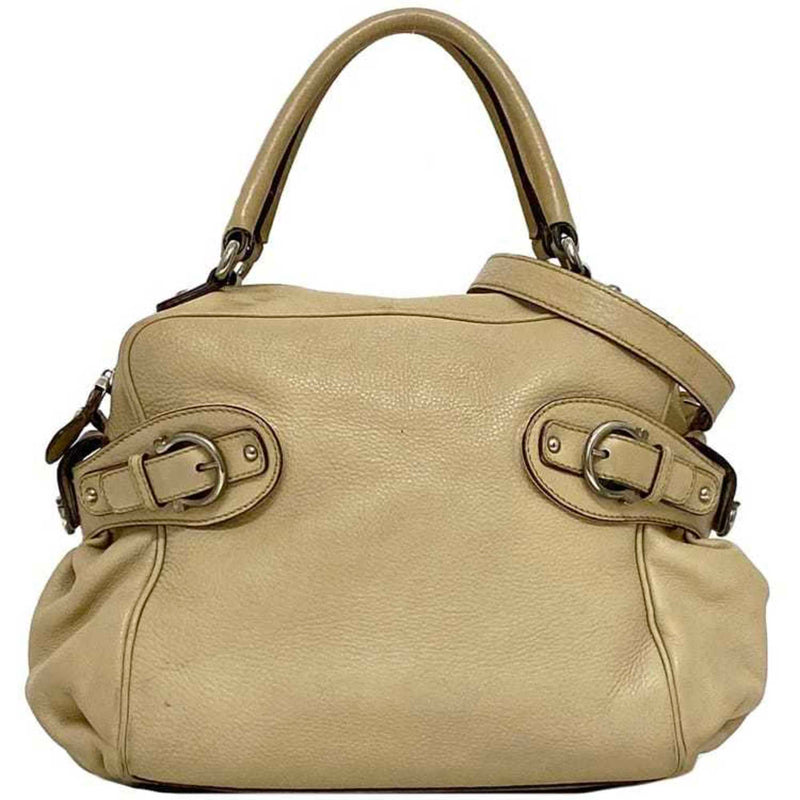 Salvatore Ferragamo Beige Leather Shoulder Bag Tote Bag (Pre-Owned)