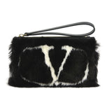 Valentino Garavani Black White Fur Leather Clutch Bag Pouch (Pre-Owned)