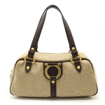 Salvatore Ferragamo Beige Dark Brown Canvas Leather Handbag Shoulder Bag (Pre-Owned)