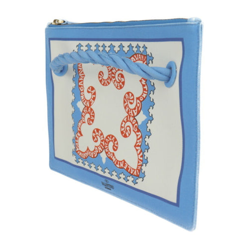 Valentino Garavani Ivory Light Blue Orange Canvas Clutch Bag Handbag Pouch (Pre-Owned)