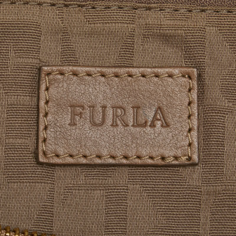 Furla Beige Brown Canvas Leather Handbag Shoulder Bag (Pre-Owned)