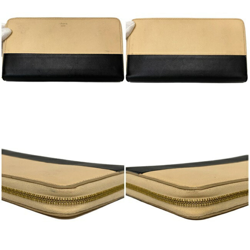 Celine Beige Black Gold Leather Long Wallet (Bi-Fold) (Pre-Owned)