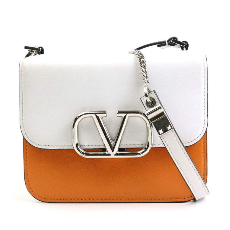 Valentino Garavani Brown Orange White Leather Shoulder Bag (Pre-Owned)