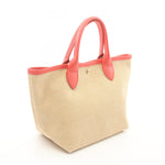 Longchamp Beige Red Color Leather Straw Handbag (Pre-Owned)