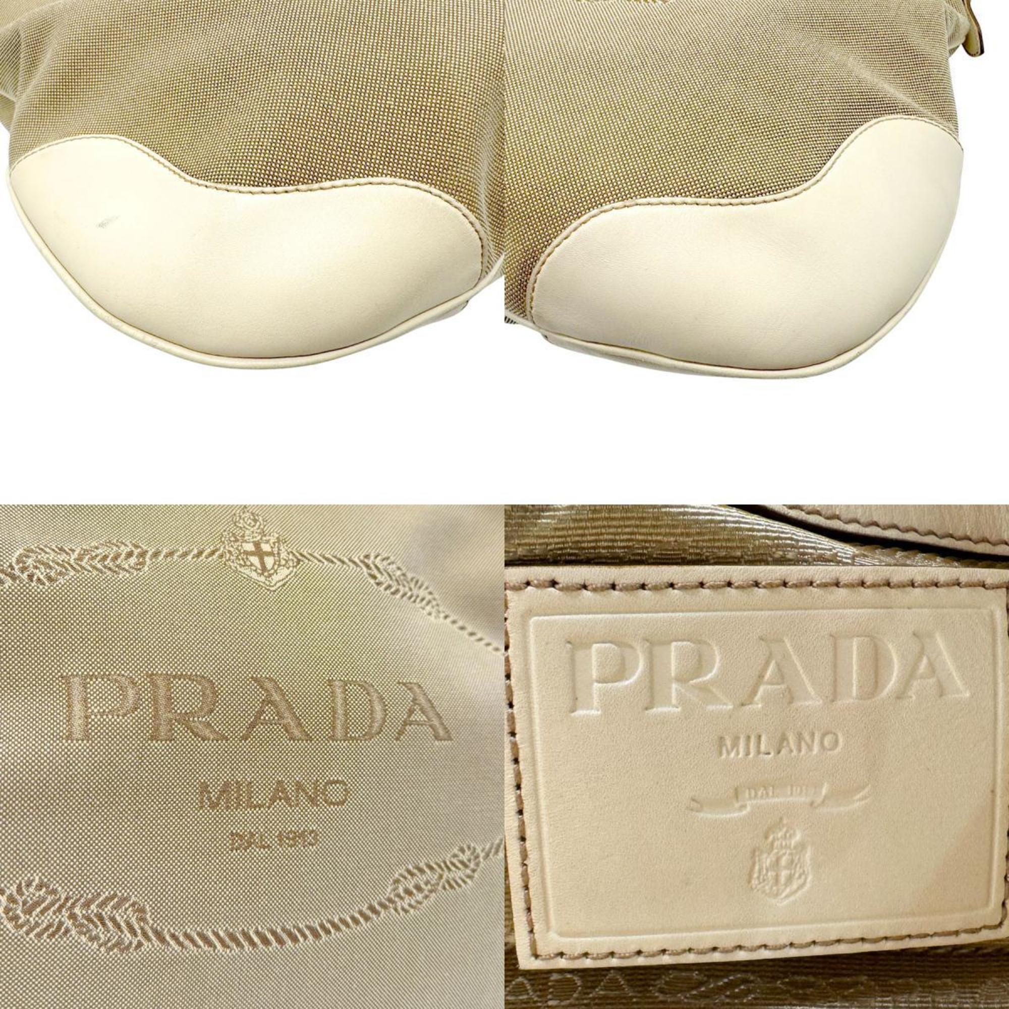 Prada Beige Canvas Leather Shoulder Bag (Pre-Owned)