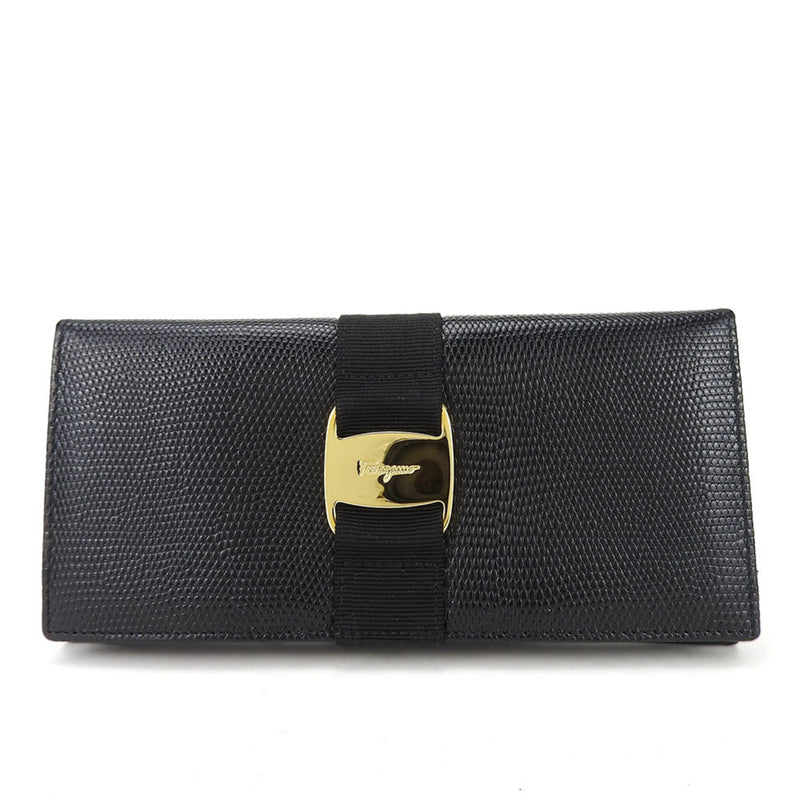 Salvatore Ferragamo Black Leather Long Wallet (Bi-Fold) (Pre-Owned)