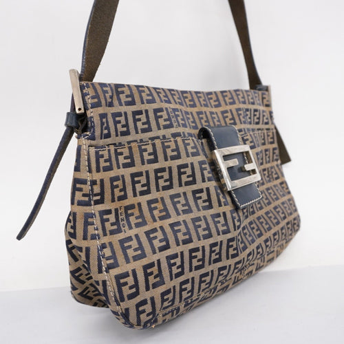 Fendi Anna Brown Navy Nylon Canvas Shoulder Bag (Pre-Owned)