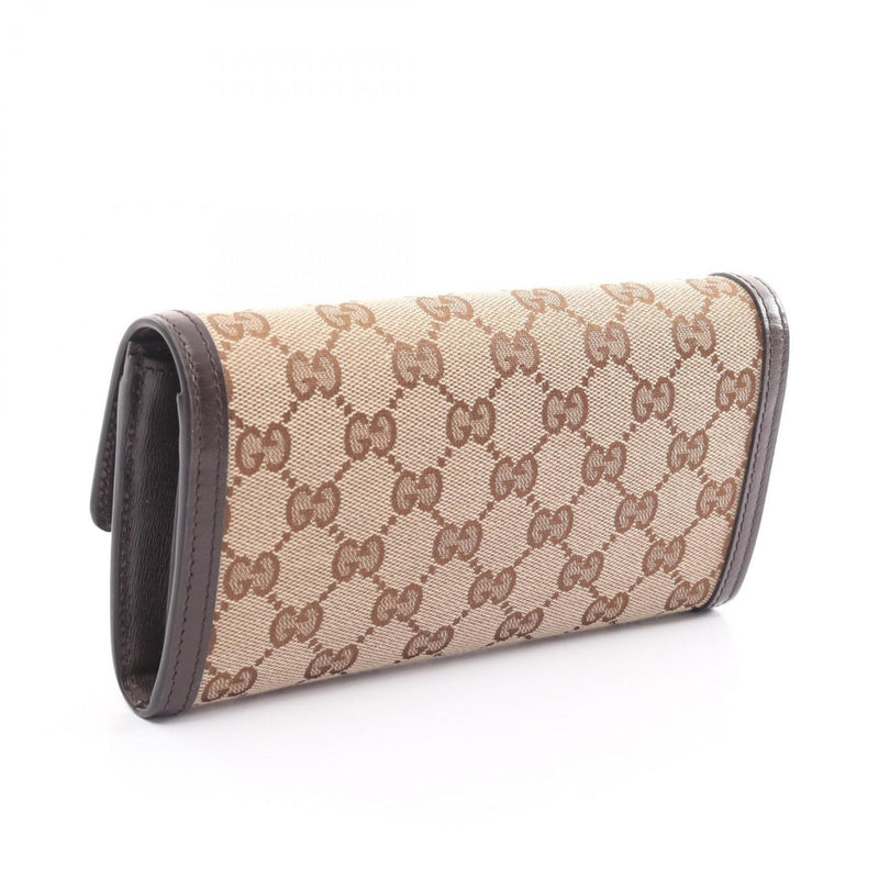 Gucci Beige Brown Canvas Leather Long Wallet (Bi-Fold)