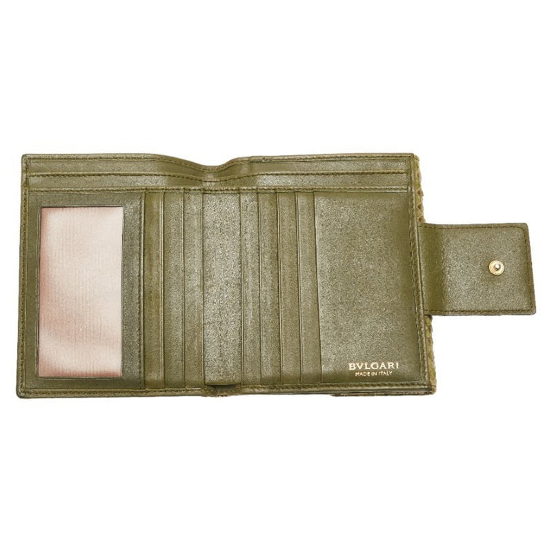 Bvlgari Brown Green Canvas Leather Wallet (Bi-Fold) (Pre-Owned)