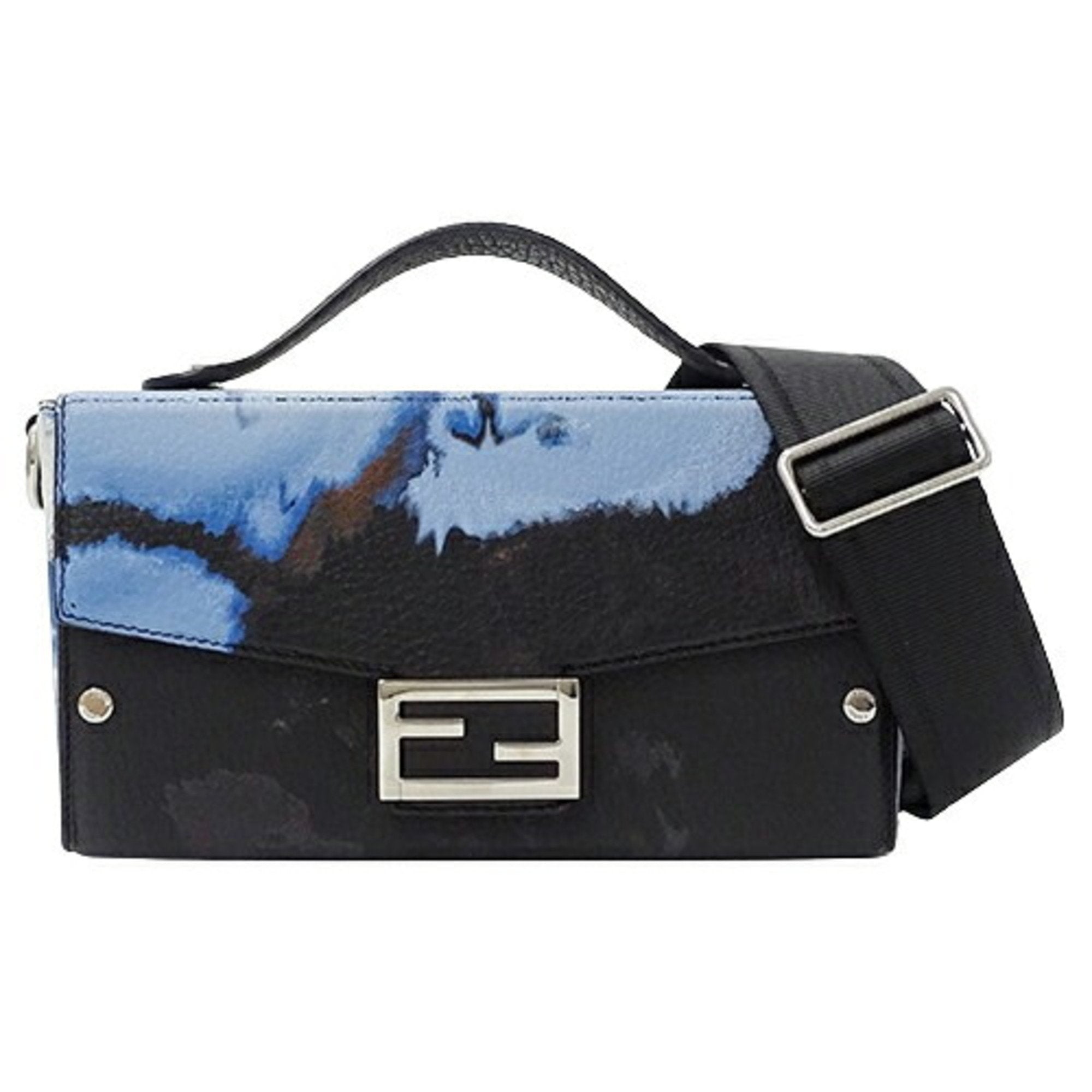 Fendi Black Blue Leather Handbag Shoulder Bag (Pre-Owned)