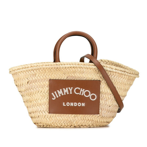 Jimmy Choo Beige Brown Raffia Leather Shoulder Bag (Pre-Owned)